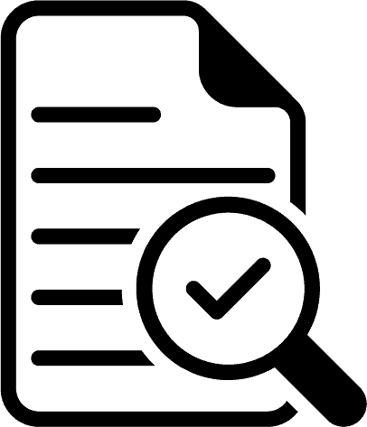 Visual icon of a sheet and magnifying glass, representing future-proofness of systems.