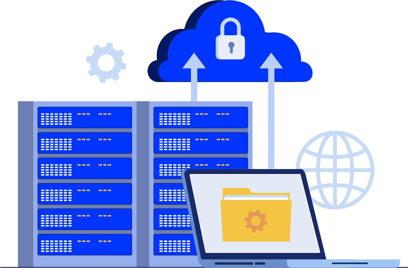 Visual element of cloud infrastructure with layered protection for increased security.